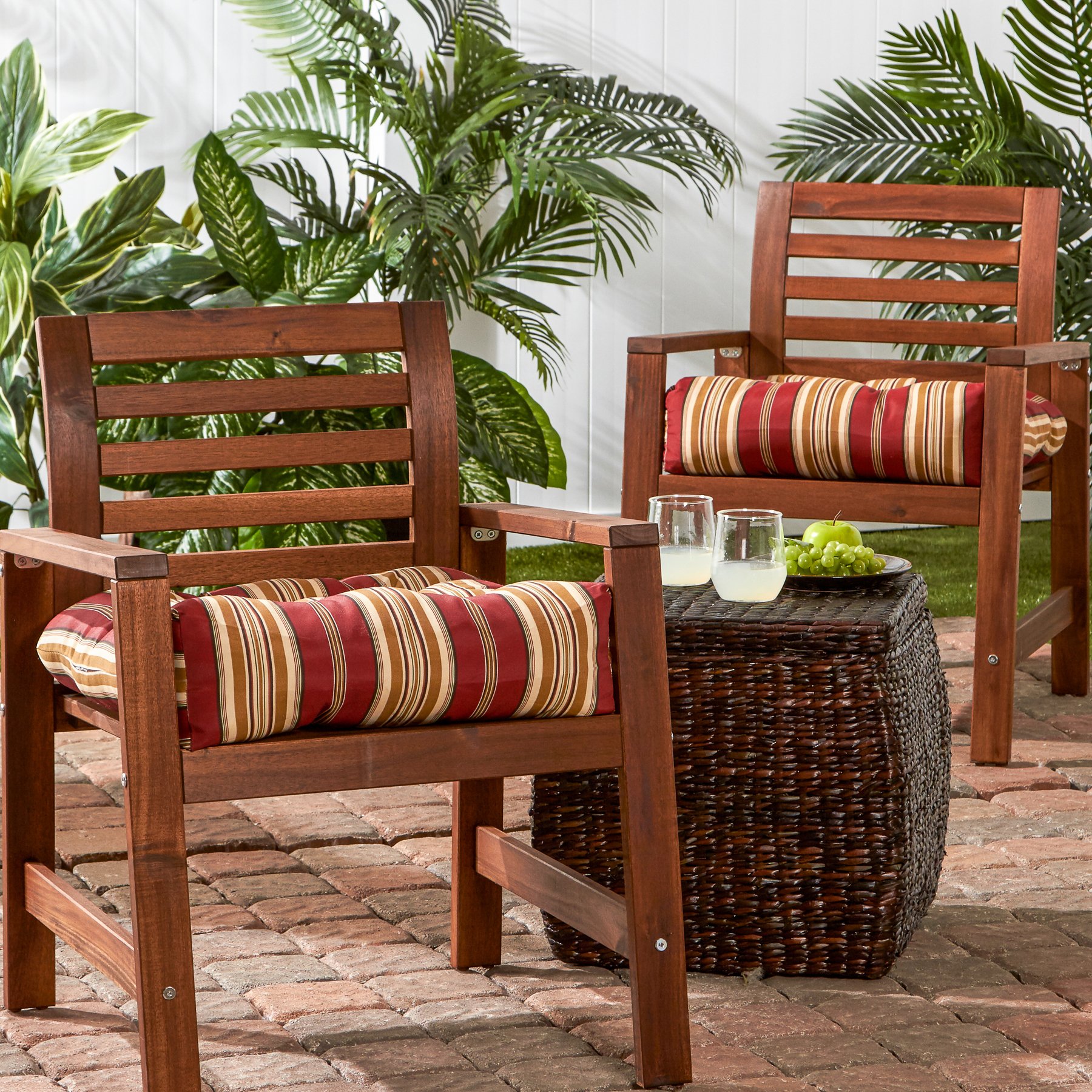 Greendale Home Fashions Square Outdoor Dining Seat Cushion, Set of 4, Tuscan Stripe 2 Count