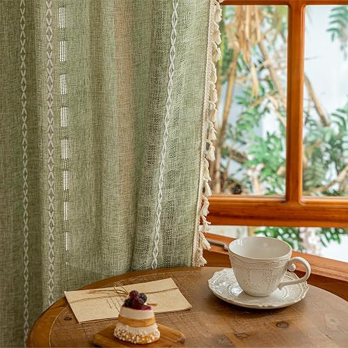 Sage Green Boho Semi Sheer Curtains 63 inch Length 2