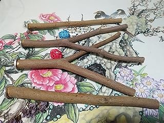 Bird Perch Stand 4PCS Natural Wood Parrot Perch Stand Toys & 2Pcs Colored Rattan Balls Bird Cage Accessories for Parakeets Cockatiels Conures Macaws Finches Love Birds