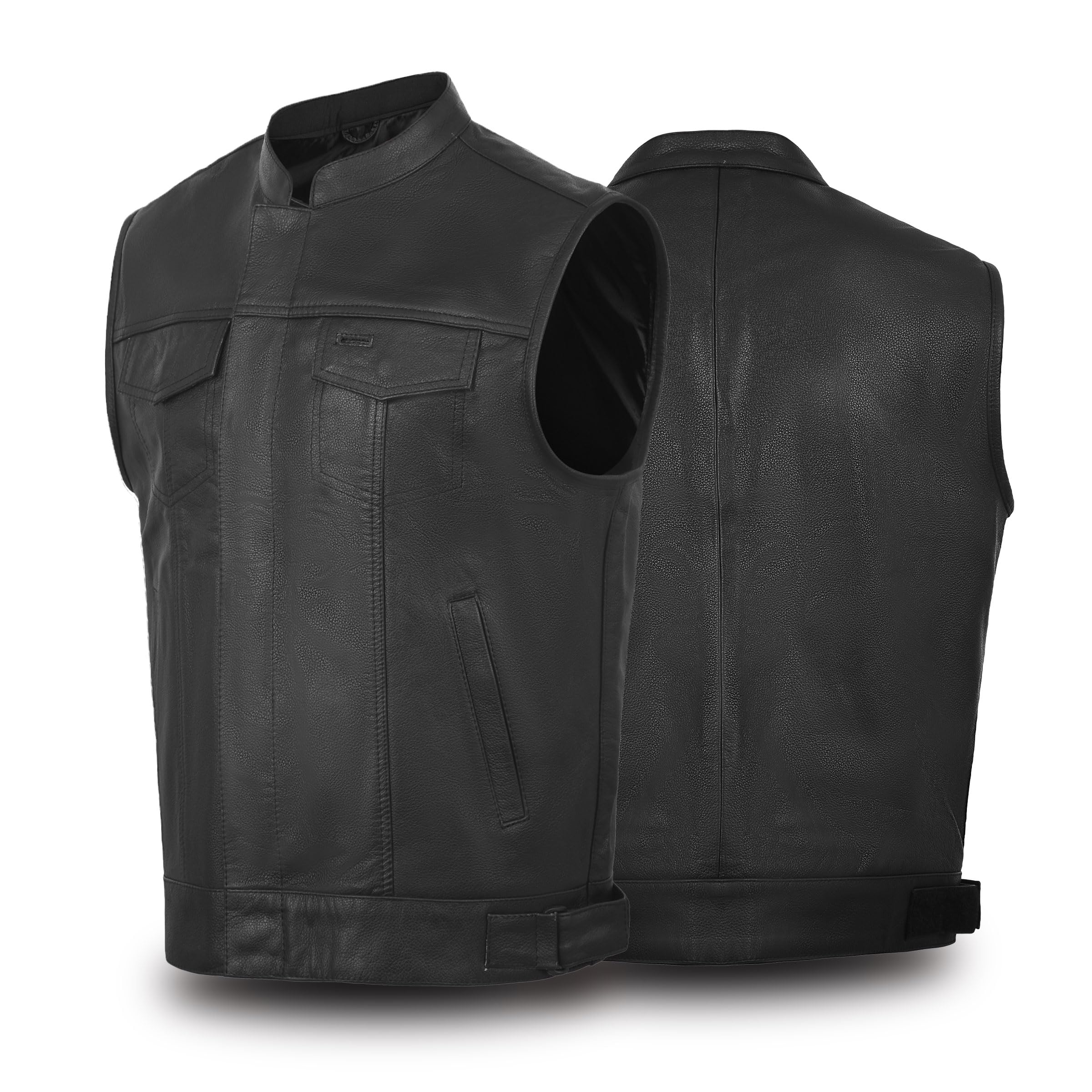 Touch&Torn Motorcycle Vest for Men Leather Vest With Multi Pockets Adjustable Laces Biker Riders Leather Vest