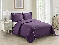 Home Collection 3pc Oversized King/Cal King Luxury Embossed Bedspread Set Dark Purple Microfiber