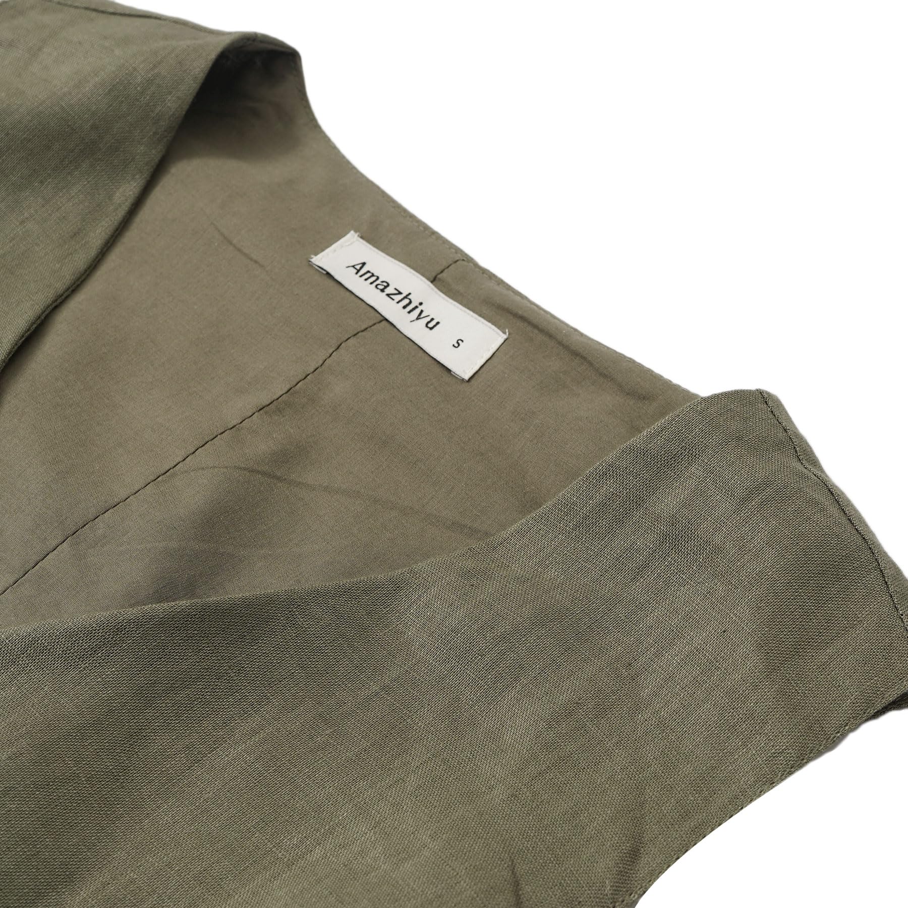 Amazhiyu Gilet da donna, in lino, senza maniche, con scollo a V, corto, abbottonatura, vestibilità stretta, allacciatura sulla schiena