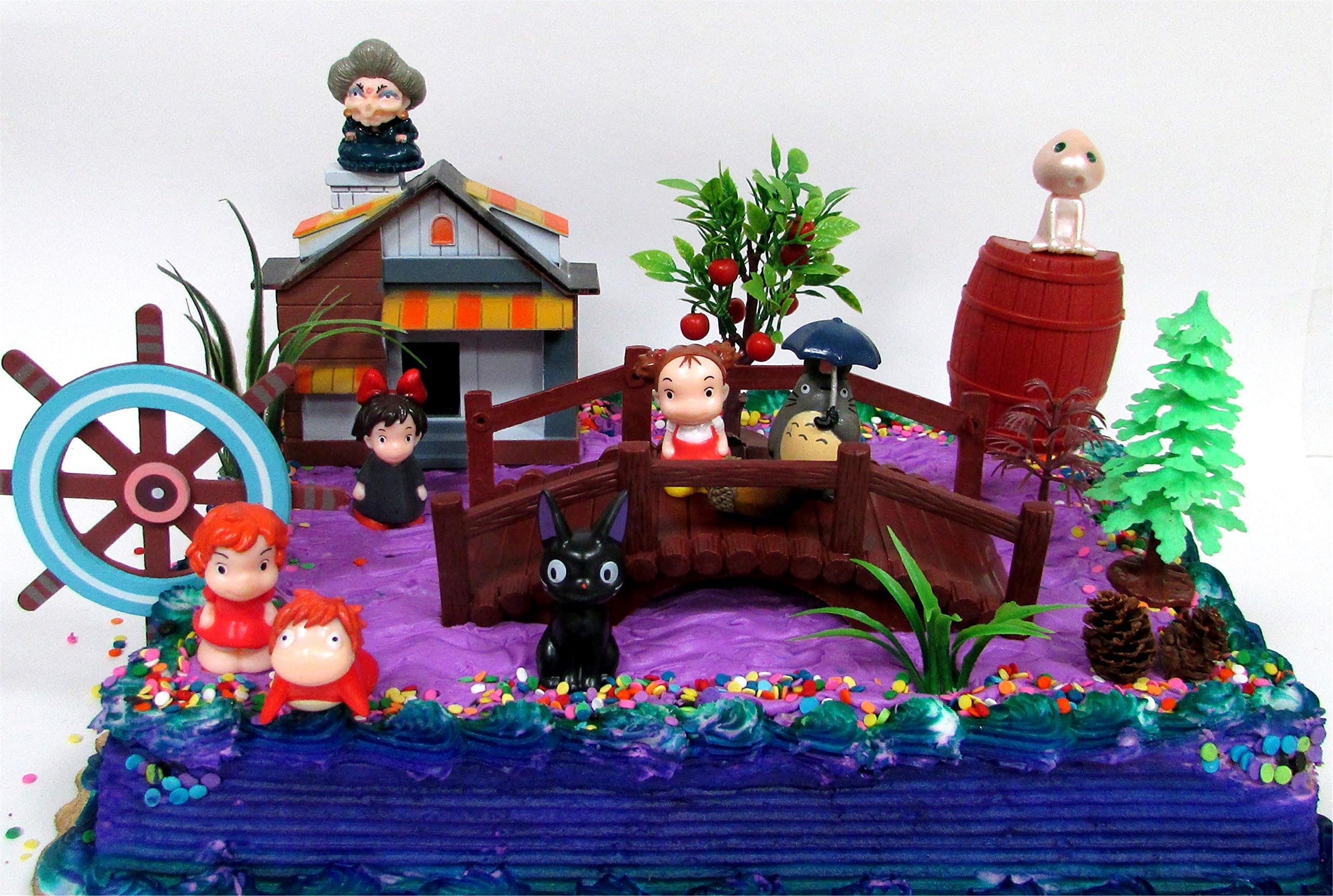 15 Piece ANIME Studio Ghibli Themed Birthday Cake Topper Set Featuring Ponyo, Yubaba, Jiji, Kodoma and Decorative Themed Accessories