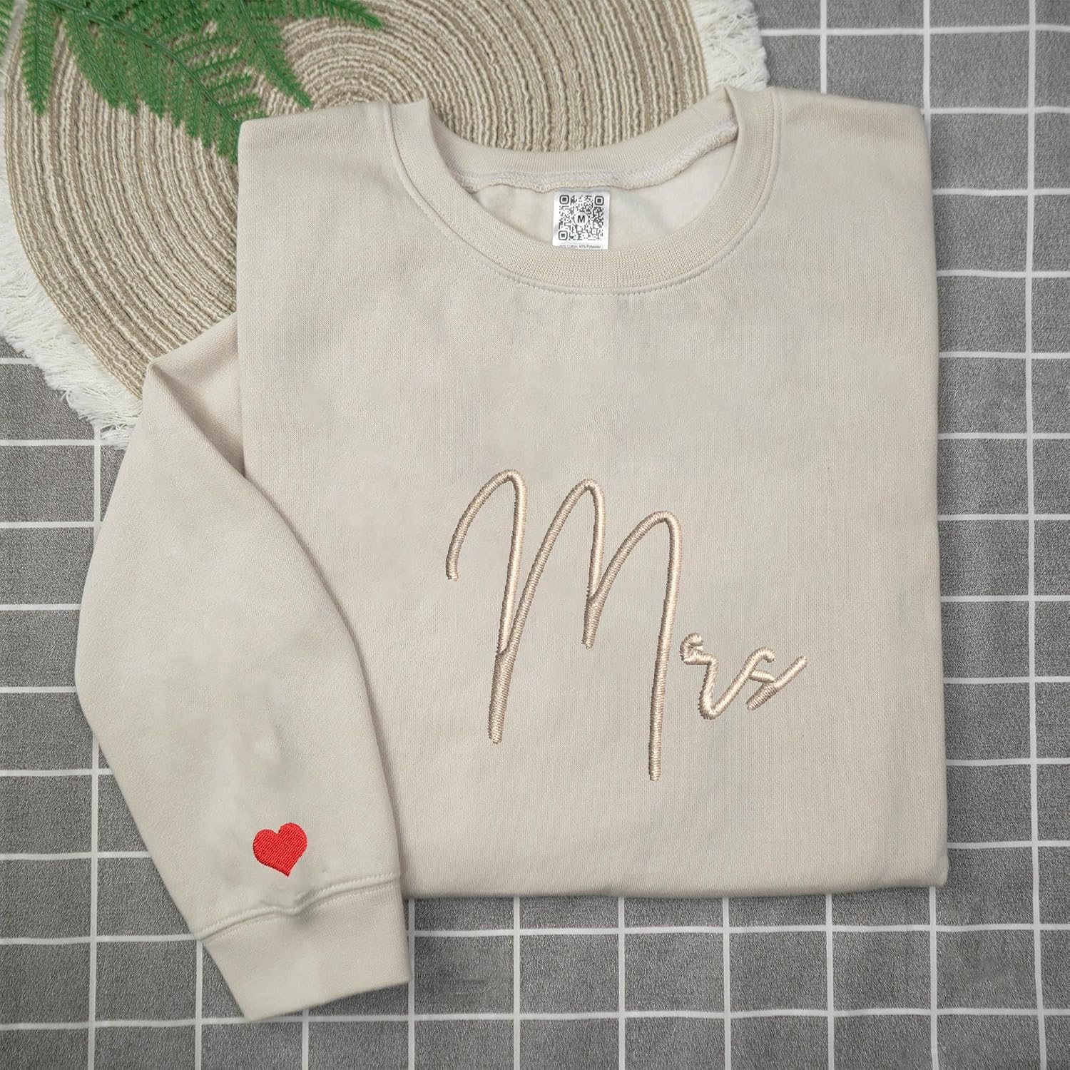 Custom Embroidered Matching Couple Sweatshirt Mrs Sweatshirt for Women on Sleeve Wedding Christmas Valentine Day 29 - Image 3