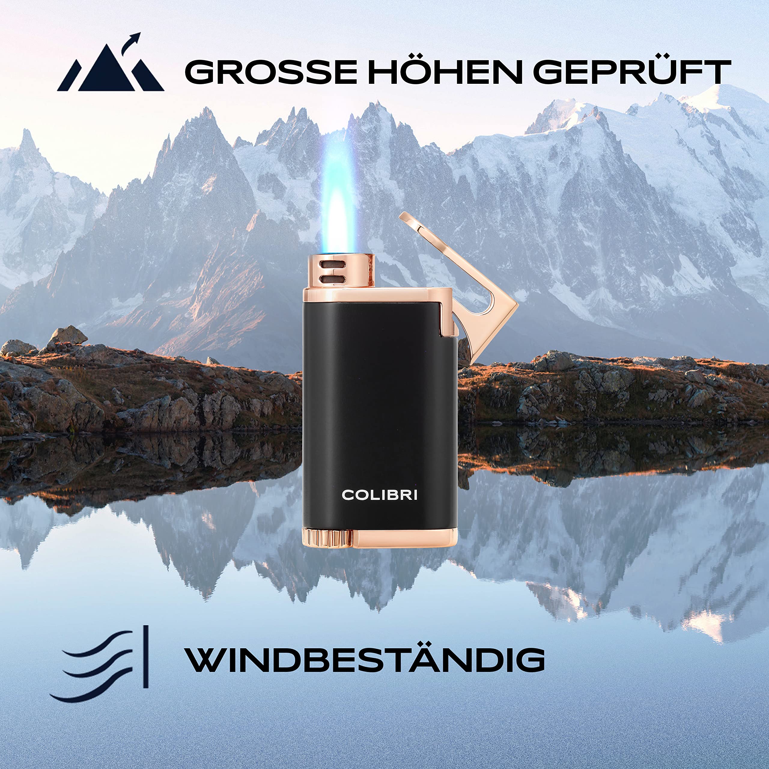 Colibri Belmont Sturmfeuerzeug - Windbeständig - Große Einstellrad - Jet Feuerzeug Mit Einzel Jetflamme - Metallkonstruktion - Gas Nachfüllbar (nicht Im Lieferumfang Enthalten) - Elegante Geschenkbox