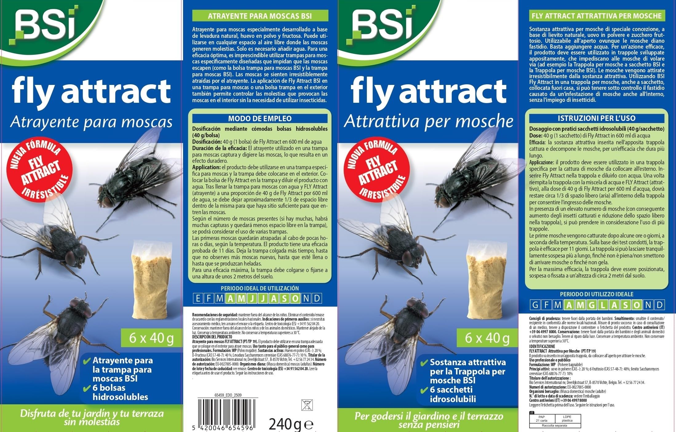 BSI - Fly Attract - Natural - 6 Recambios x 40g - Para Trampas para Insectos