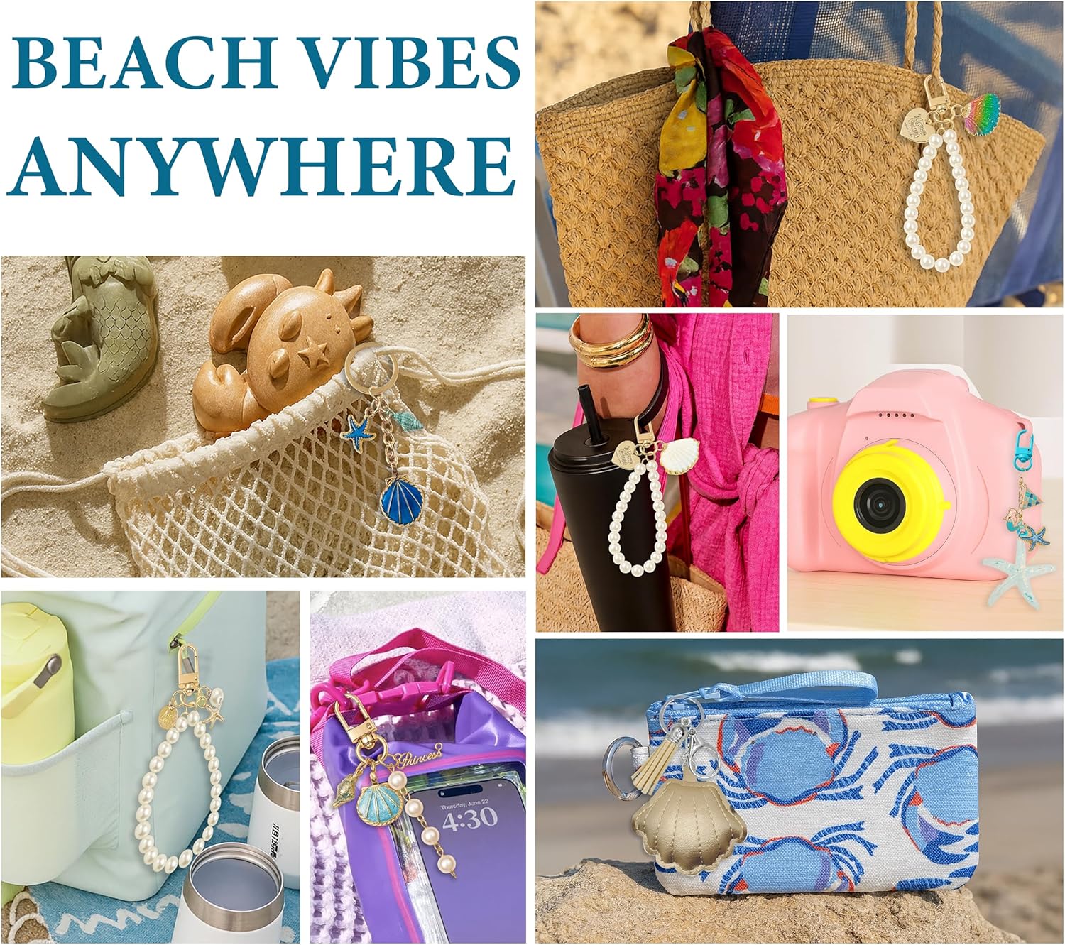 Seashell Starfish Pearl Keychain, Coastal Beach Bag Charm, Cute Ocean Shell Purse Pendant for Bag Car Backpack - Image 2