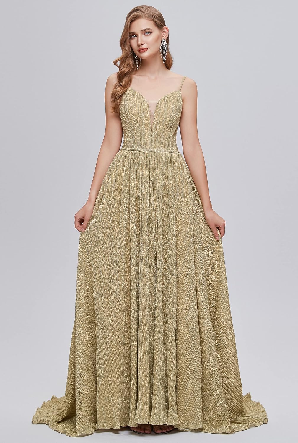 Women's A-Line Sleeveless Spaghetti Ruffles Formal Evening Dress