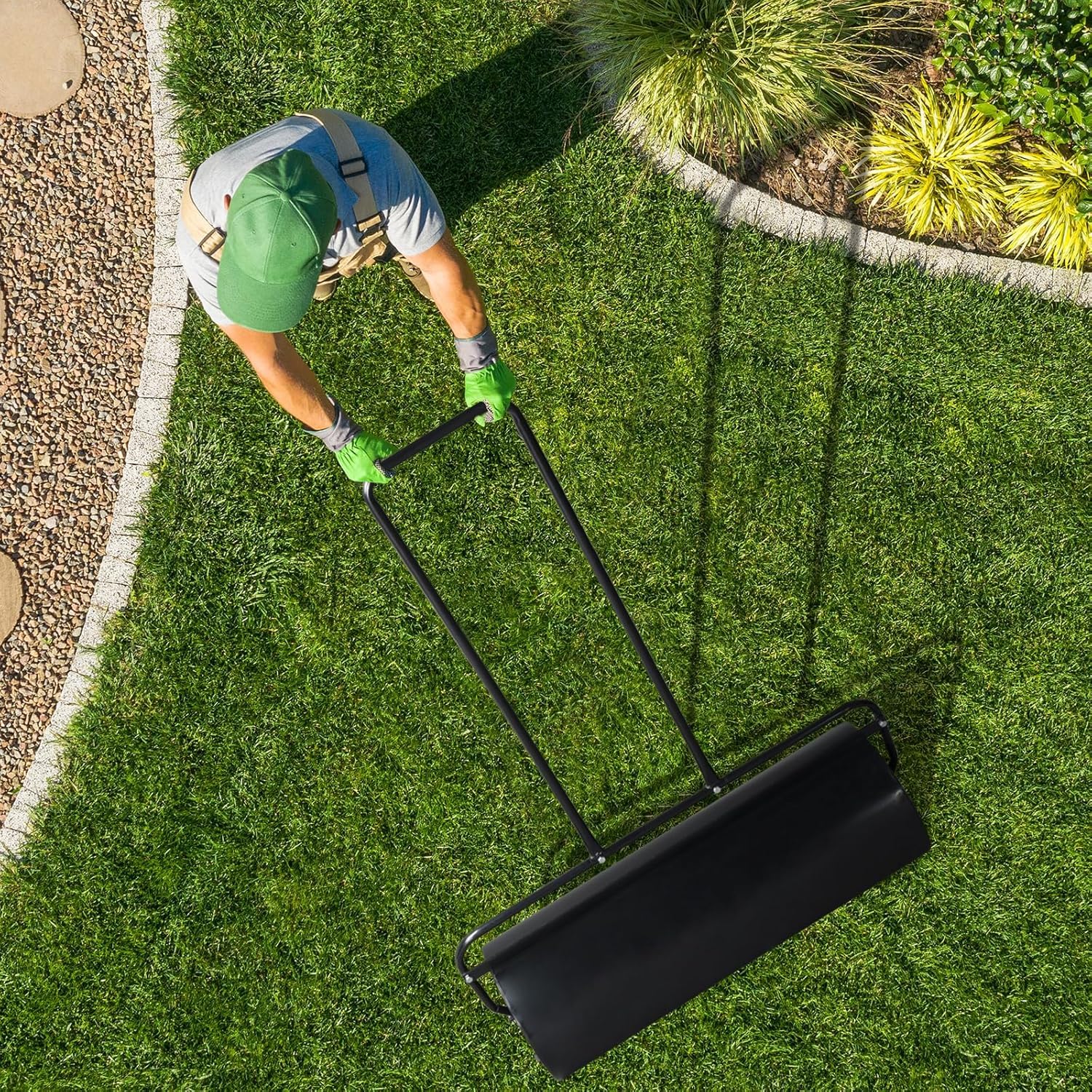 Rodillo para césped de 36 Pulgadas, Rodillo para jardín, excelente Rodillo para césped, Rodillo de Tambor con Mango en Forma de U, Rodillo para césped para Plantar y sembrar, Negro