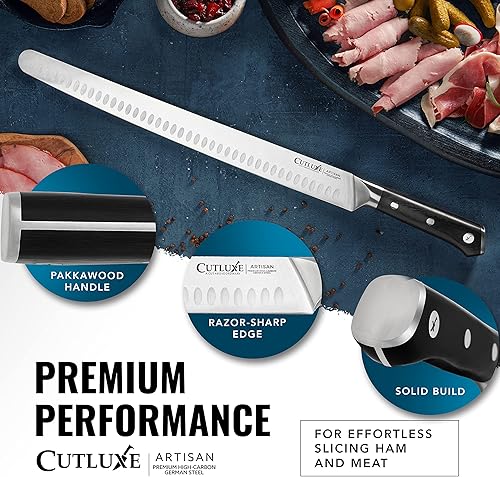 Miniatura 9 de Cutluxe Cuchillo de trinchar extralargo de 14 pulgadas – Cuchillo de pechuga, carne afilada y barbacoa Knіfe – Acero alemán de alto carbono – Diseño