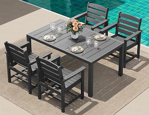 Miniatura 47 de SERWALL Juego de comedor para exteriores de 9 piezas, mesa de comedor expandible de 60 a 83 pulgadas y 8 sillas de polietileno de alta densidad