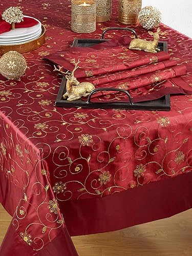 Miniatura 2 de Hermoso mantel navideño con diseño bordado y lentejuelas