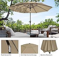 Vista 4 de Pure Garden Sombrilla de patio con inclinación automática, sombrilla de 10 pies con manivela fácil para exteriores con toldo ventilado para terraza