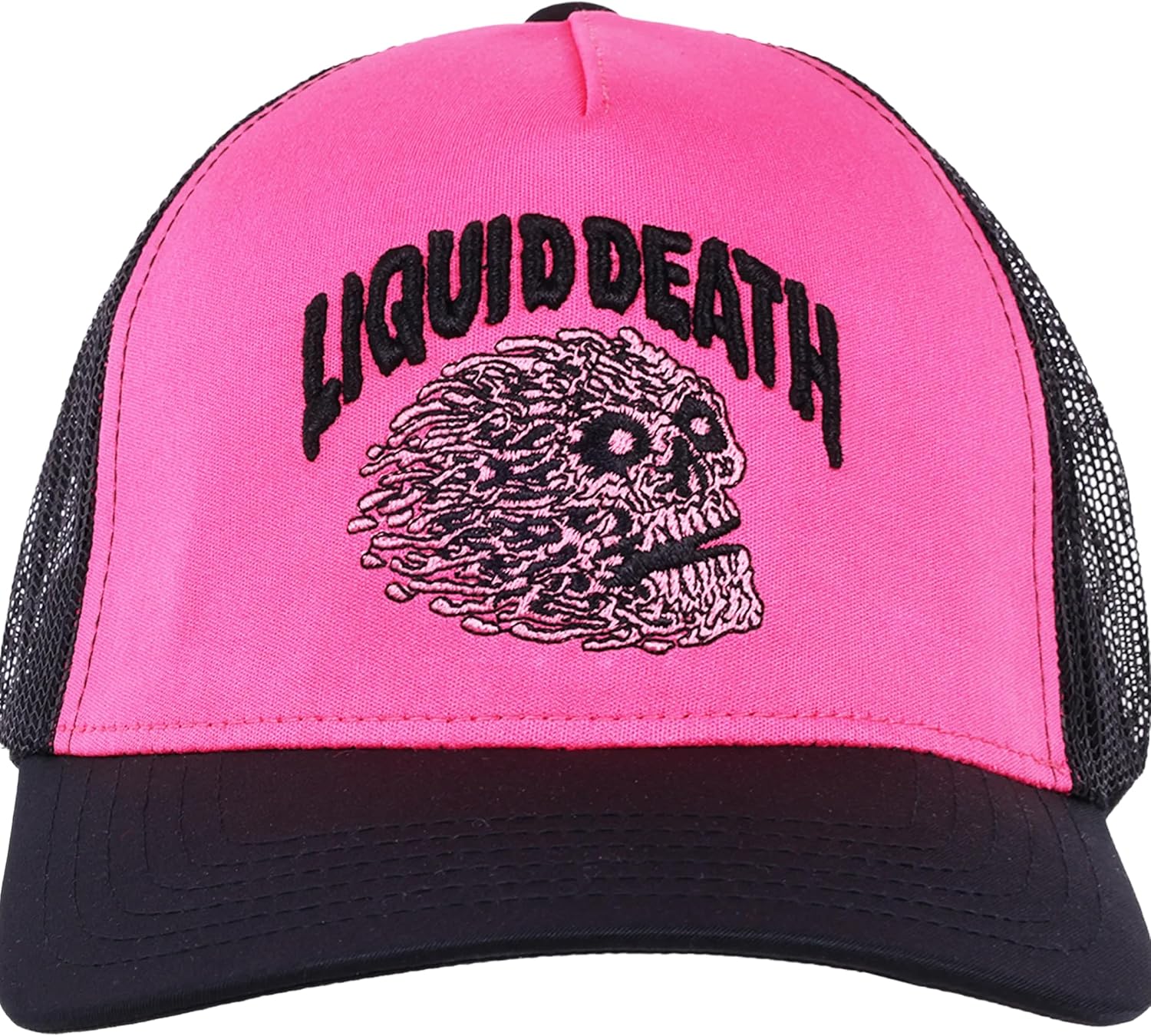 Concept One Liquid Death Trucker Hat with Mesh Back, Embroidered Skull Logo, Adjustable Snapback Baseball Cap