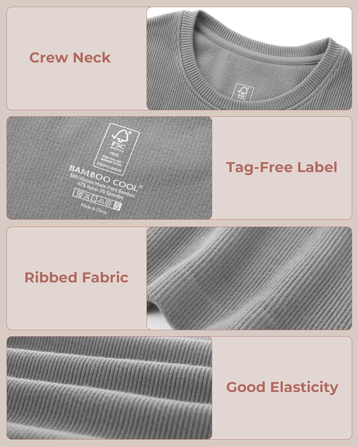 BAMBOO COOL Women's Seamless Tight T-Shirts Slim Fit Basic Ribbed Tees Short Sleeve Crew Neck Top - Image 5