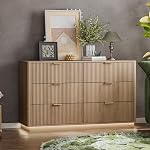 Dressing Fluted pour Chambre avec 6 Des tiroirs, 54" Grand coffre moderne avec éclairage, commode en bois TV Stand with Curved Edges, Organisateur de placards pour le salon, Hallway,Natural