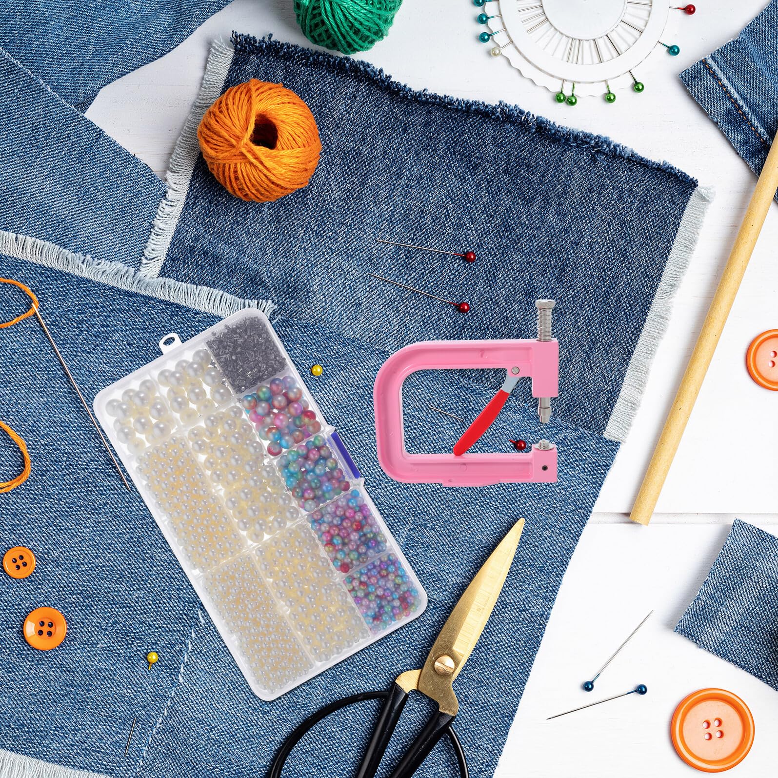 Juego de Herramientas para Engarzar Cuentas Prensa Manual Rosa Kit Máquina para Fijar Perlas Beige Remaches Redondos para Ropa Bolsos Zapatos y Manualidades de Bricolaje