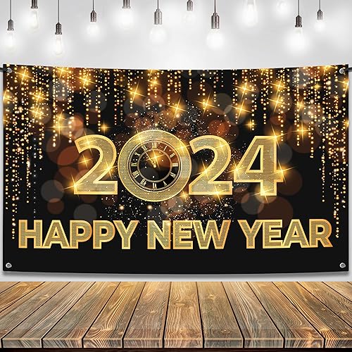 KatchOn, Cartel de Feliz Año Nuevo 2024  Xtragrande, 72 x 44 pulgadas  Fondo de feliz año nuevo, decoraciones de feliz año nuevo 2024  Cartel de Año