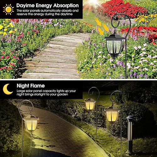 Miniatura 5 de Retisee 6 Pcs 34" Waterproof Solar Lantern Lights with Dual Use Shepherd Hooks Outdoor LED Garden Hanging Lanterns Decorative Pathway Hanging Lights