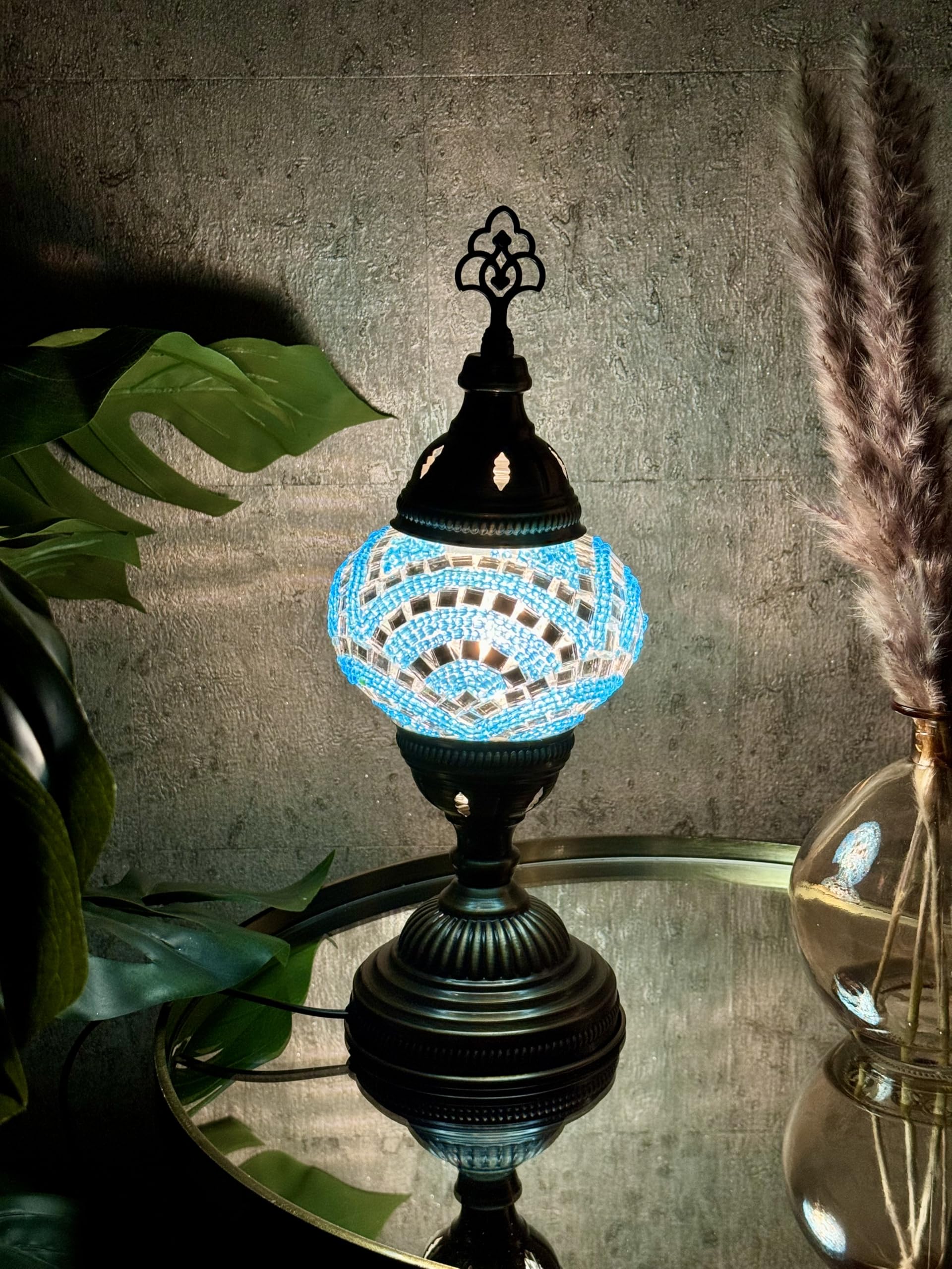 Lightza New Handmade Multi Color Turkish Moroccan Mosaic Table Lamp (Blue 03) โ image 1