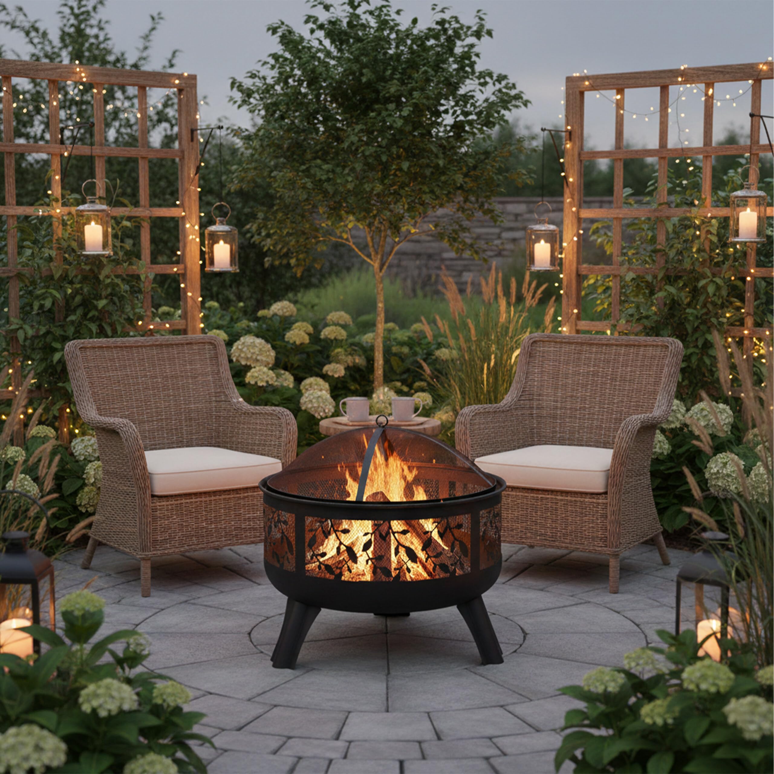 Relaxdays Braciere con Protezione per Scintille, Giardino & Terrazza, con Attizzatoio, Esterno, Outdoor, HxD 60x60, Nero