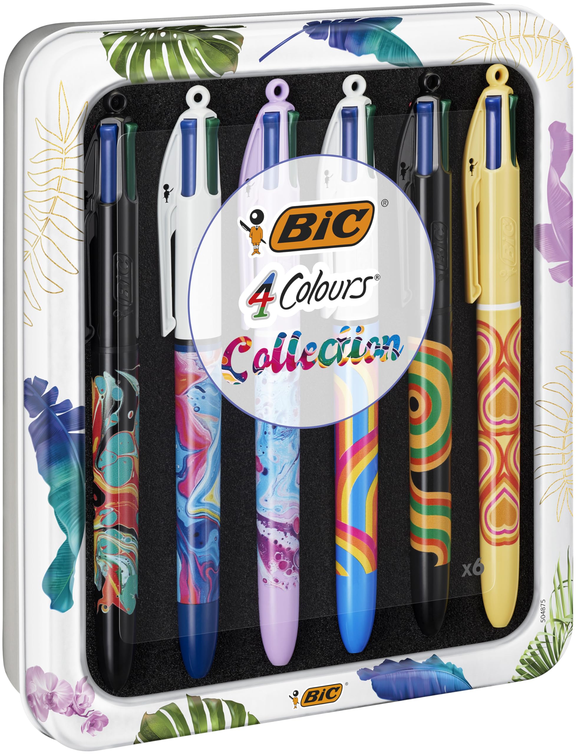 BIC 4Colori Collection, Penne Colorate a Sfera, 4Colori a Scatto, Punta Media (1 mm), Set Cancelleria in Metallo, 6 Unità