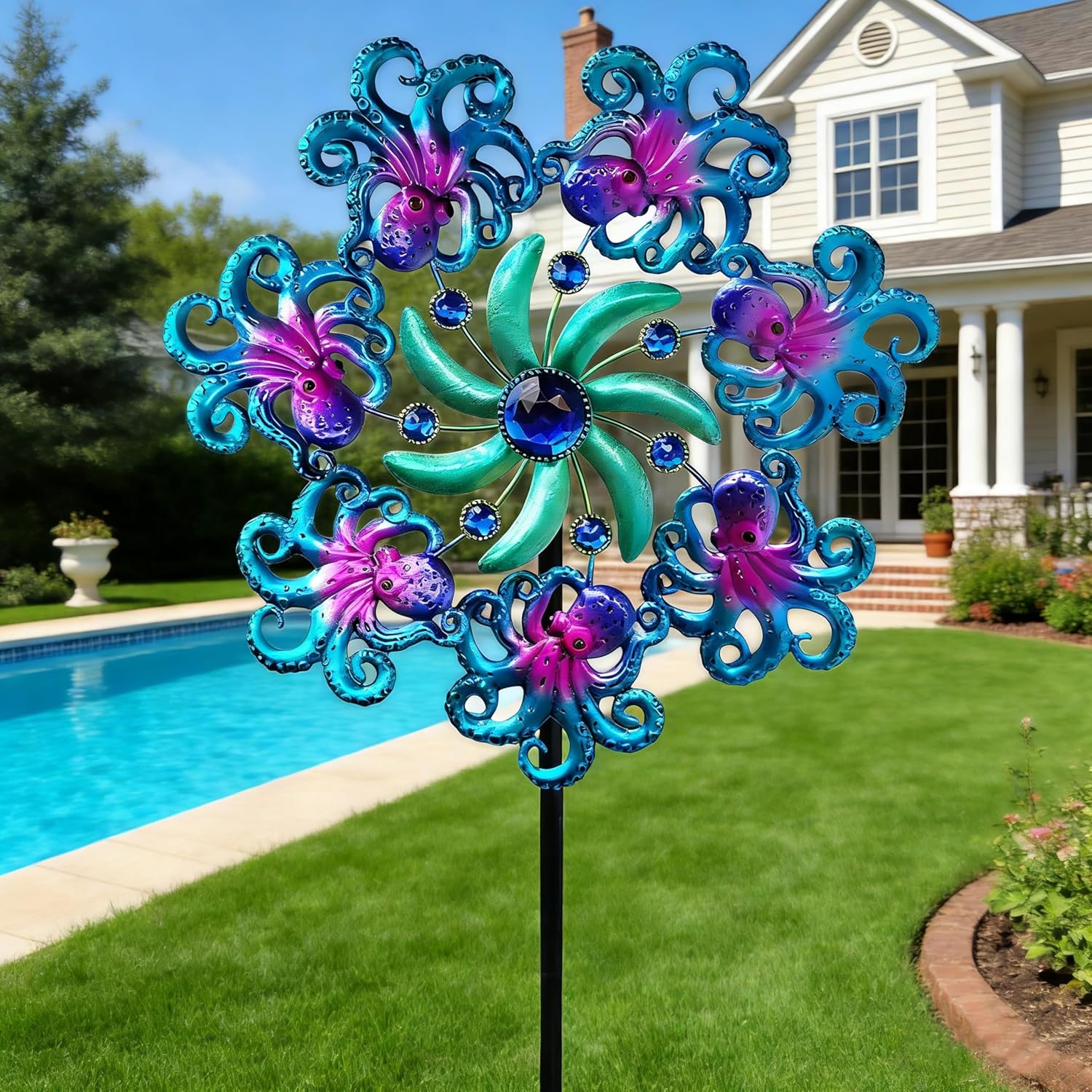 COOZZYHOUR 39" Octopus Wind Spinners for Yard and Garden Stake,Ocean Theme Outdoor Decor - Metal Windmill, Wind Sculpture Decorations for Patio,Lawn