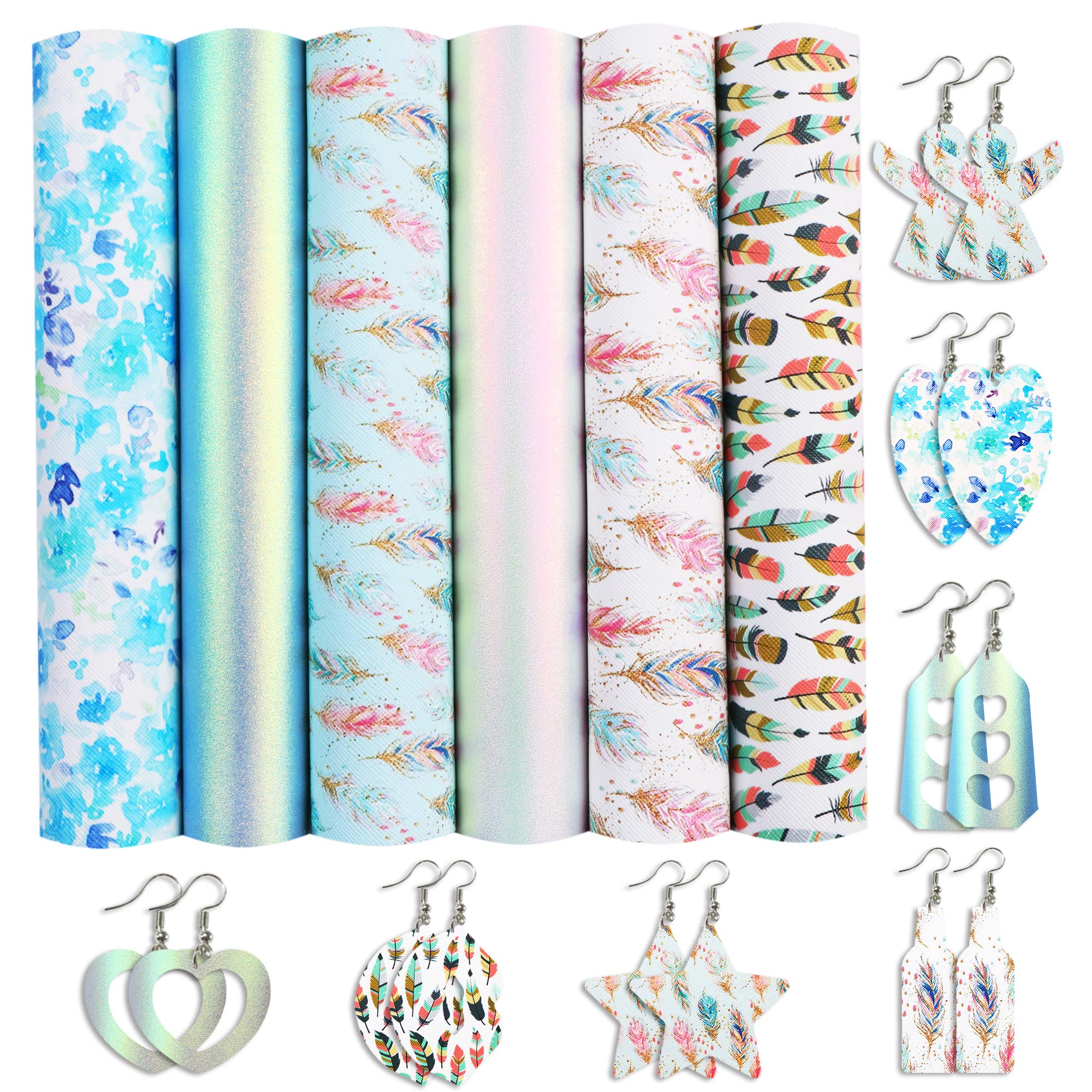 David accessories 合皮 20cmx34cm 6枚セット フェイク レザー生地 パール 無地 花 羽 フェザー 革素材 皮革 レザークラフト ハンドメイド DIY 製作 PVCレザー ソファ 財布 バッグ 合皮レザー 日用品雑貨・文房具・手芸 手芸・クラフト・生地 道具・キット ポーチ 小物（ブルー）