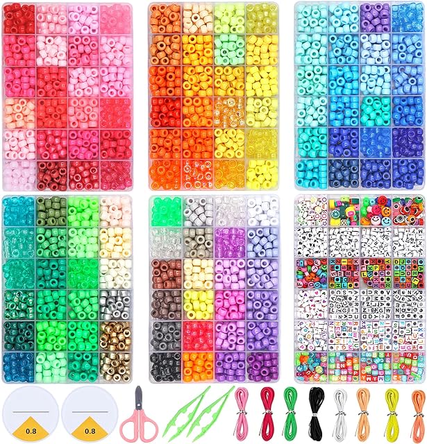 4200pcs Poney Perles Kit pour la fabrication de bracelet, Rainbow Kandi Perles avec des perles de lettres, DIY Bracelet d'amitié Kit de fabrication de bijoux, Arts et artisanat Cadeau pour les adolescentes