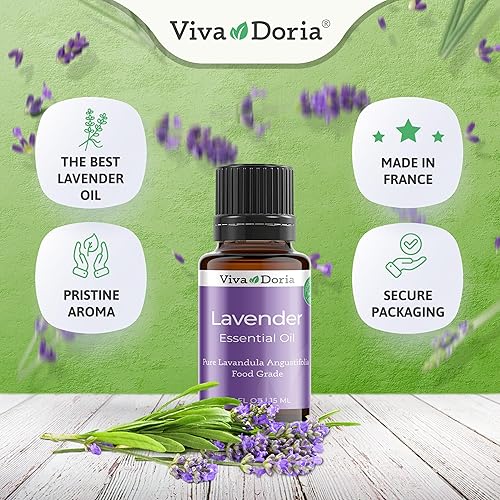 Miniatura 2 de Viva Doria Aceite esencial francés de lavanda 100% puro, sin diluir, grado alimenticio, 0.5 onzas líquidas
