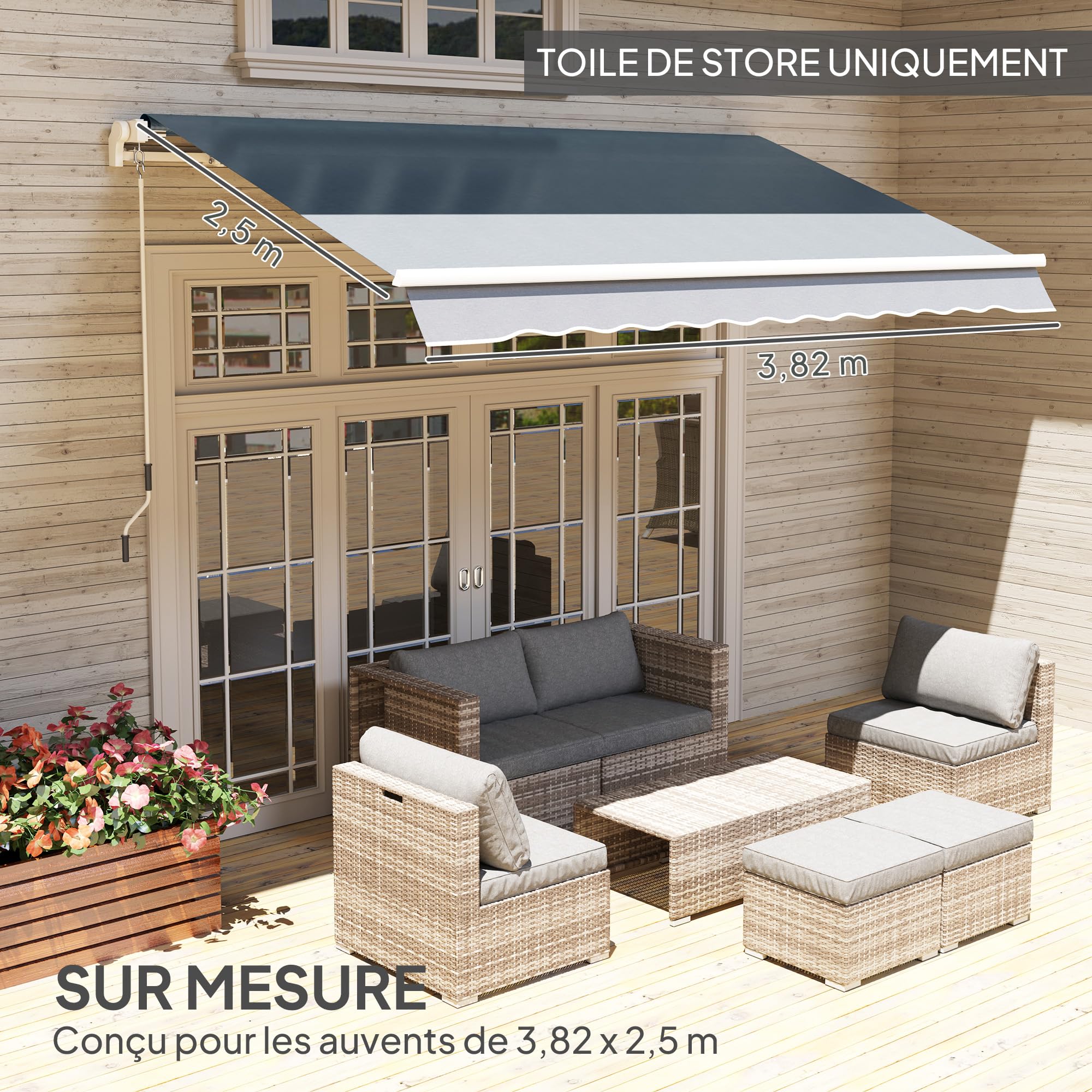 Outsunny Toile de Rechange Store Banne Compatible 4 x 3 m Gris | Toile de Remplacement pour Store avec Lambrequin, Déperlante, Tissu En Polyester Haute Densité 280 g/m², Anti-UV
