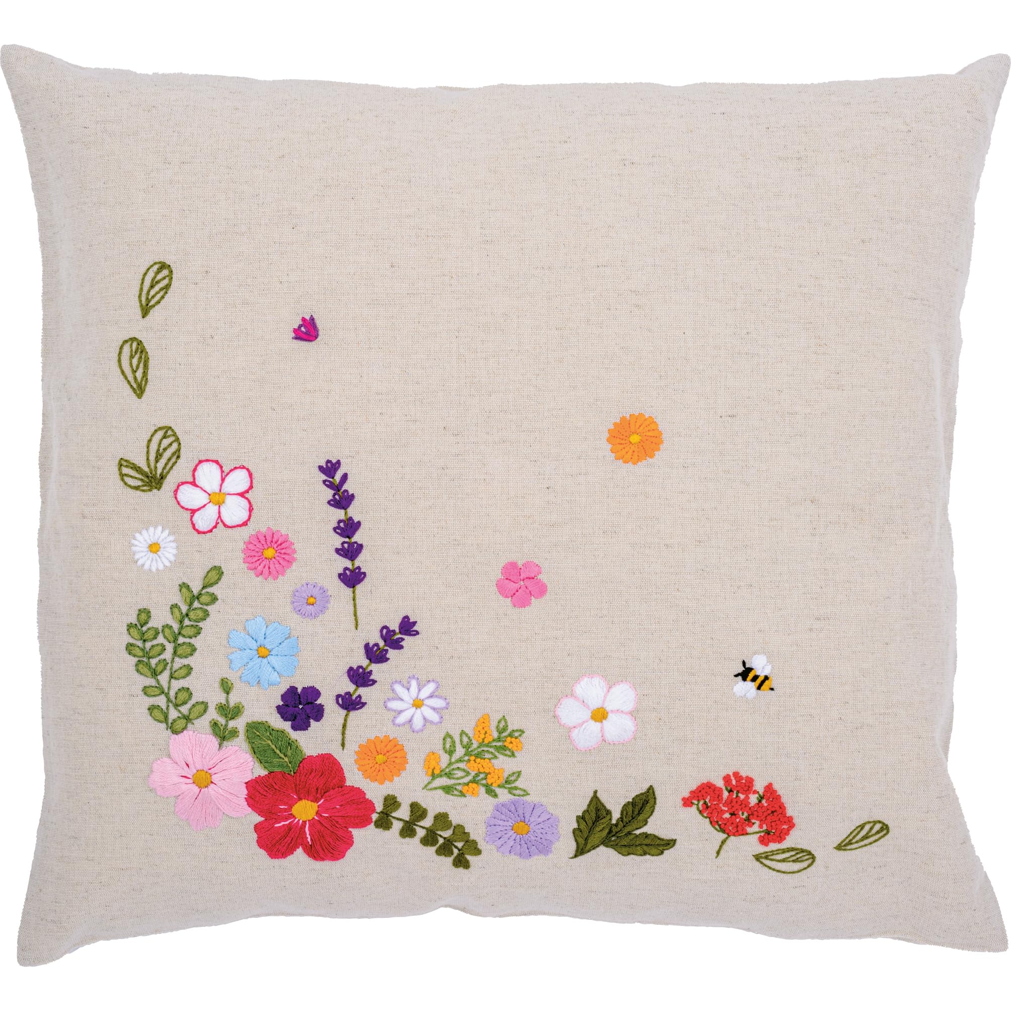 VERVACO Embroidery Kit Pre-Printed Cushion Embroidery Set Beginners Colourful World of Flowers Embroidery Set Cushion Cover with Zip Decorative Cushion Approx. 40 x 40 cm DIY Deco Craft Set Home