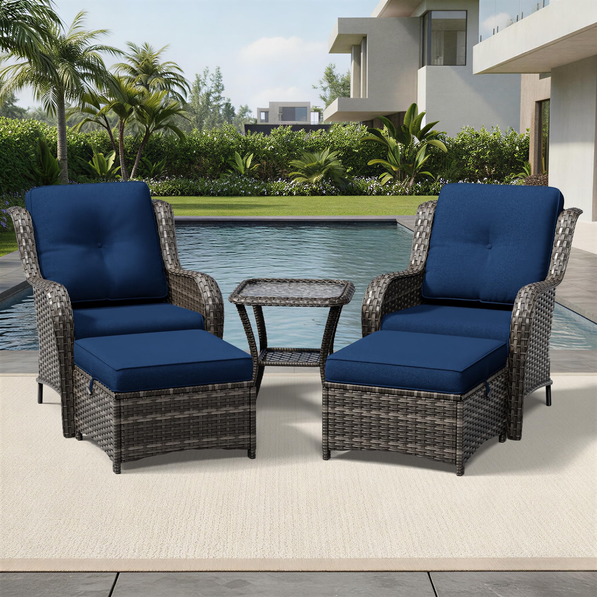 Joyside 5 Piece Wicker Patio Furniture Set, Rattan Patio Chairs with High Back, Deep Seating, Wide Armrest, Thickened Cushions, Outdoor Furniture for Deck, Porch Use
