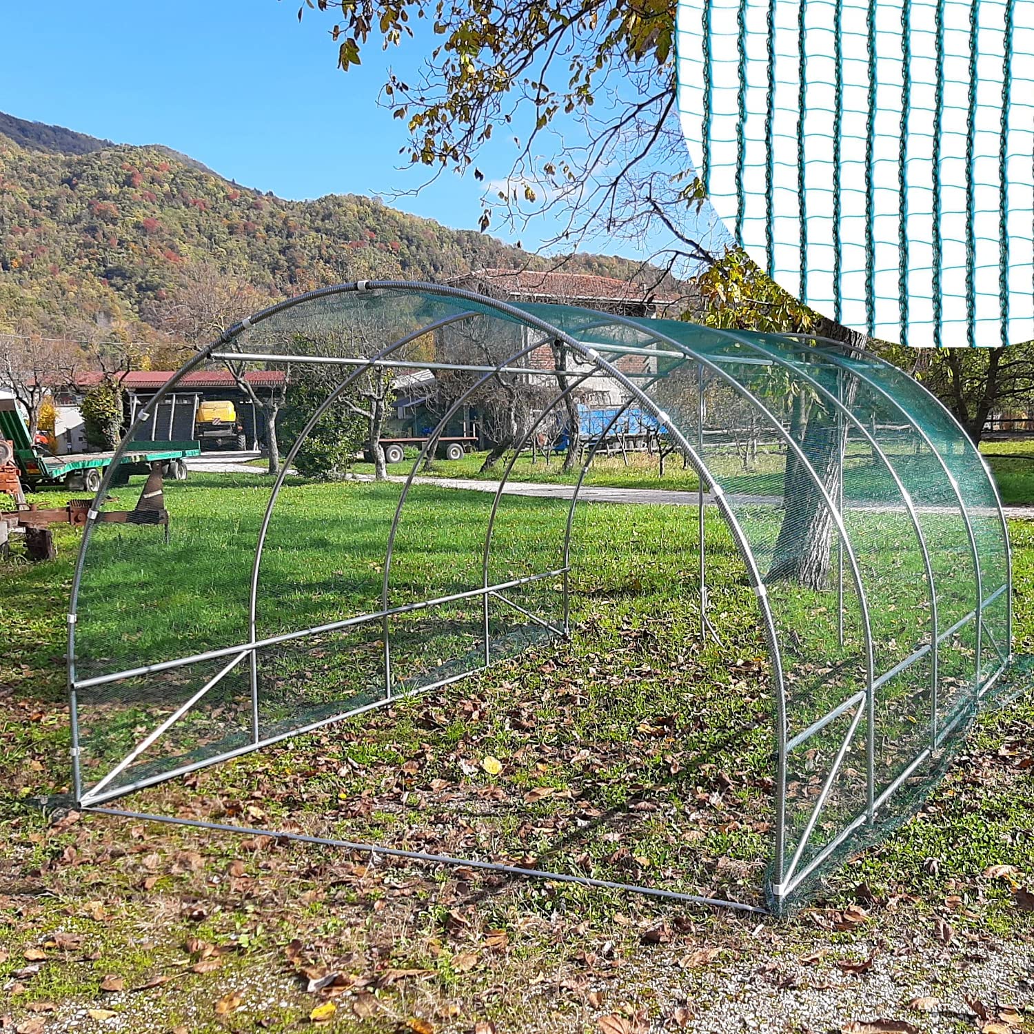 Serrashop Gewächshaus Tunnel 3 x 4 m mit Hagelschutznetz, hergestellt in Italien, Garten, Pflanzen, botanische Gewächshäuser