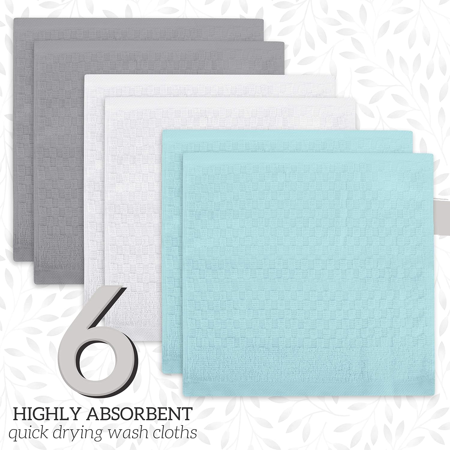 GREEN LIFESTYLE 12x12 inches Checker Washcloths 6 Pack, Soft, Durable, Highly Absorbent and Luxurious (Teal)