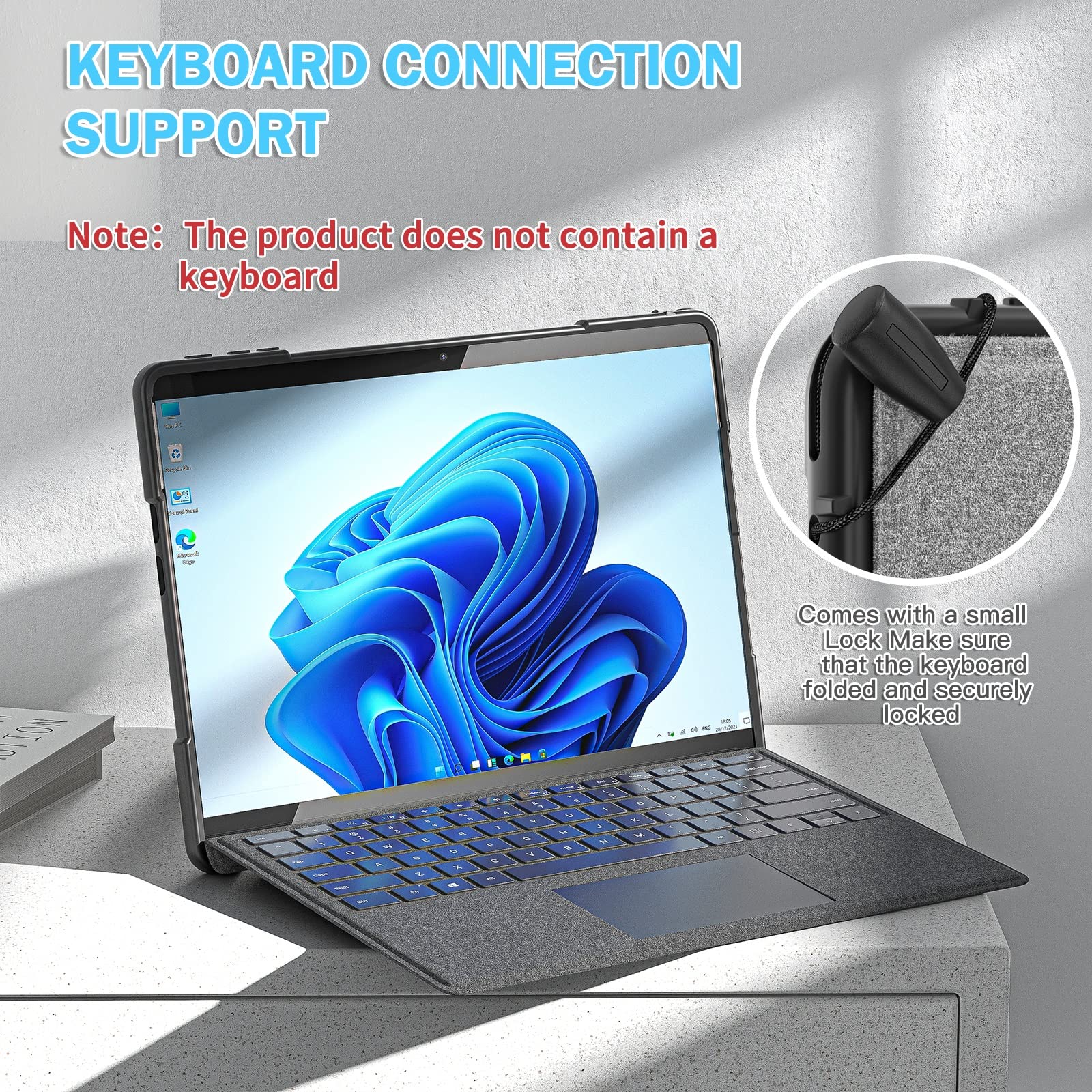 Pełna obudowa odporna na wstrząsy podpórka wytrzymała obudowa ochronna do Microsoft Surface Pro 9 do klawiatury typu klawiatury, tabletu dla (niebieskie)
