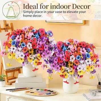 18 Bundles Artificial Flowers Outdoor, 9 Colors UV-Resistant Artificial Flowers, No Fade Plastic Faux Plants for Indoor Outside Garden Porch Window Box Farmhouse Wedding Decoration Hanging Planters