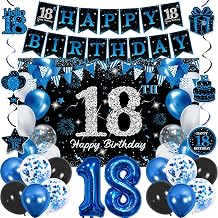 Vlipoeasn Blue Silver 18th Birthday Decorations for Girls Boys, Happy 18th Birthday Party Kit with Backdrop Banner, Number 18 Balloon, 18 Year Old Party Supplies