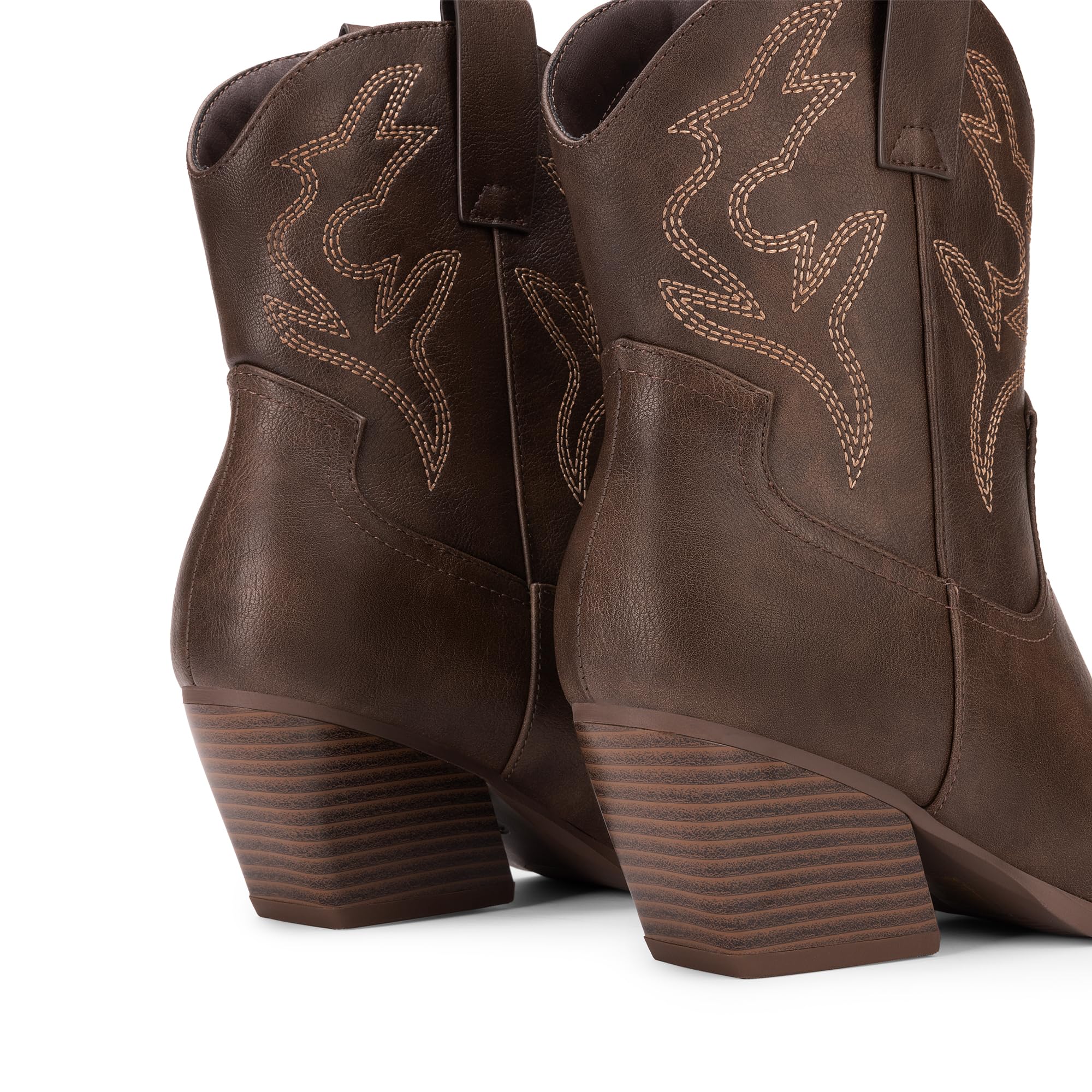 DREAM PAIRS Stivali da cowboy da donna ricamati con cuciture corte in stile western, tacco basso grosso, punta a punta, stivaletti alla caviglia