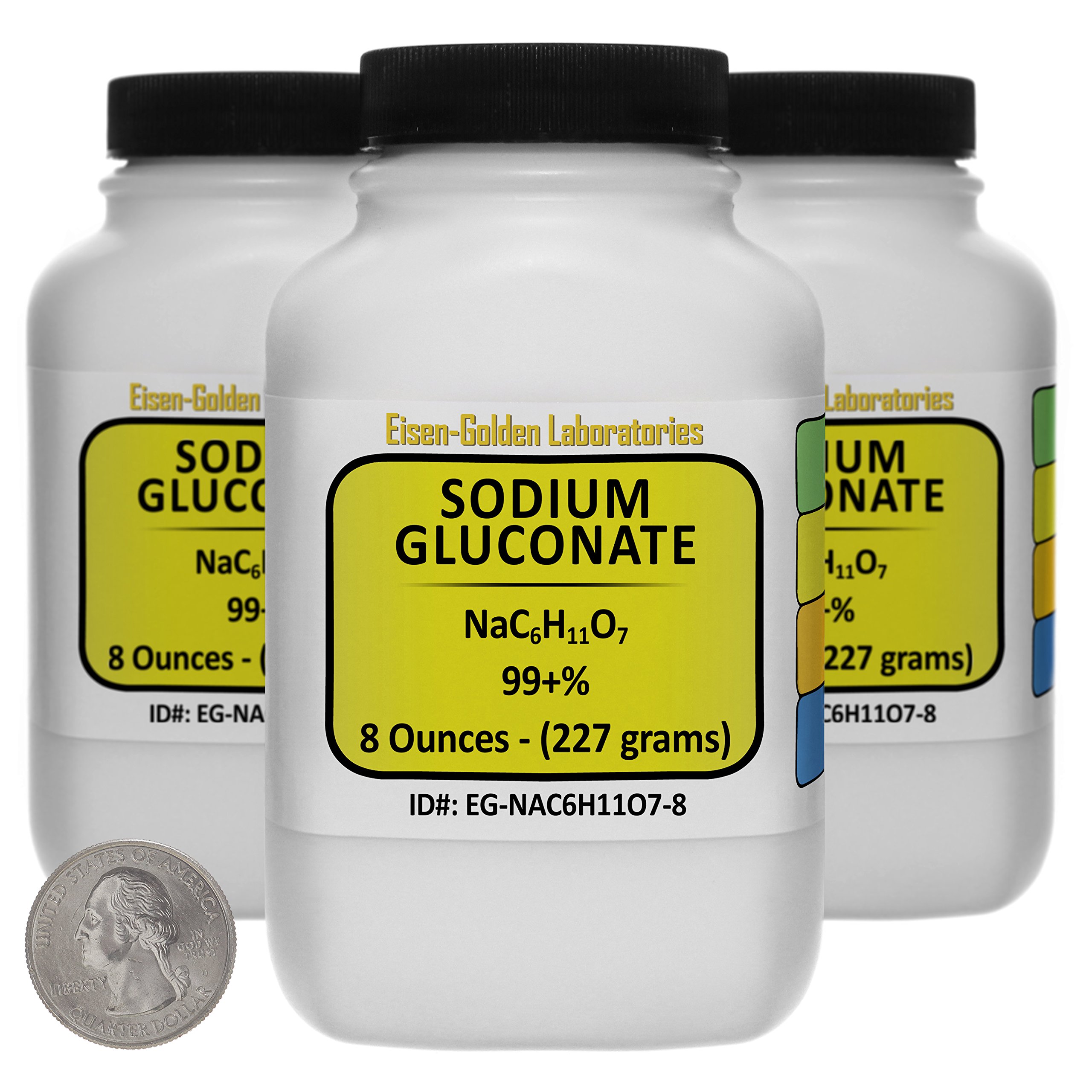 Sodium Gluconate [NaC6H11O7] 99+% USP Grade Powder 1.5 Lb in Three Space-Saver Bottles