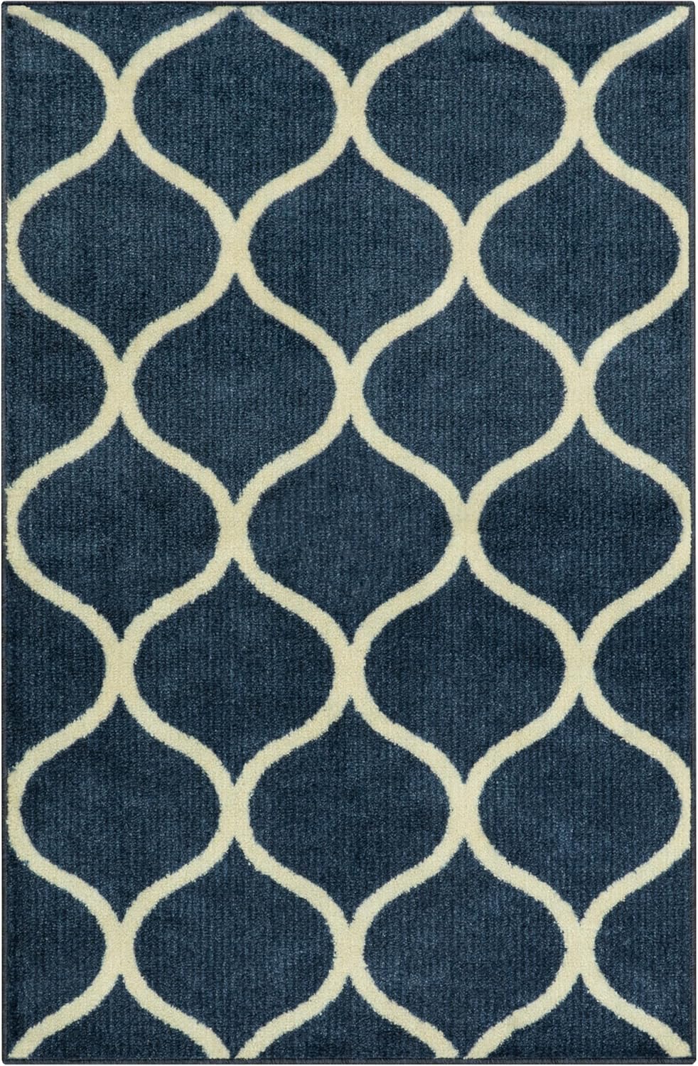 Maples Rugs Rebecca Moroccan Trellis Area Rugs - Made in USA - Washable, Non-Slip, Low Profile Indoor Rug for Entryway, Foyer, Kitchen, and Bathroom, 2'6 x 3'10, Navy/White