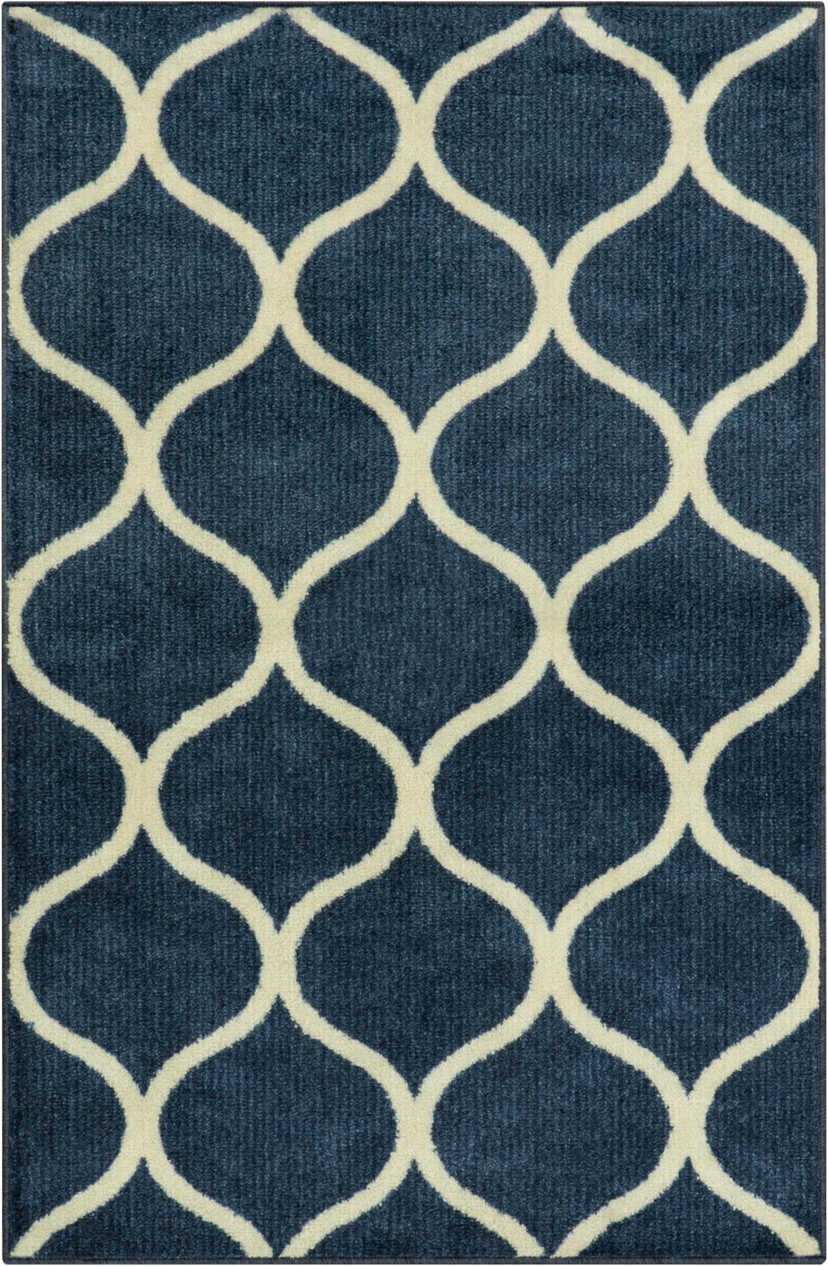 Rebecca Moroccan Trellis Area Rugs - Made in USA - Washable, Non-Slip, Low Profile Indoor Rug for Entryway, Foyer, Kitchen, and Bathroom, 2'6 x 3'10, Navy/White