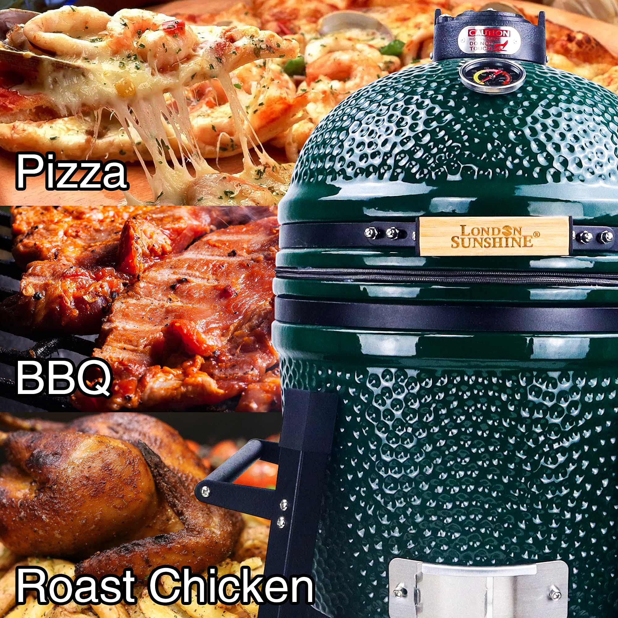 Parrilla y ahumador de carbón Kamado de cerámica, rejillas de acero inoxidable, cerámica de 15 pulgadas con soporte alto (verde) 6