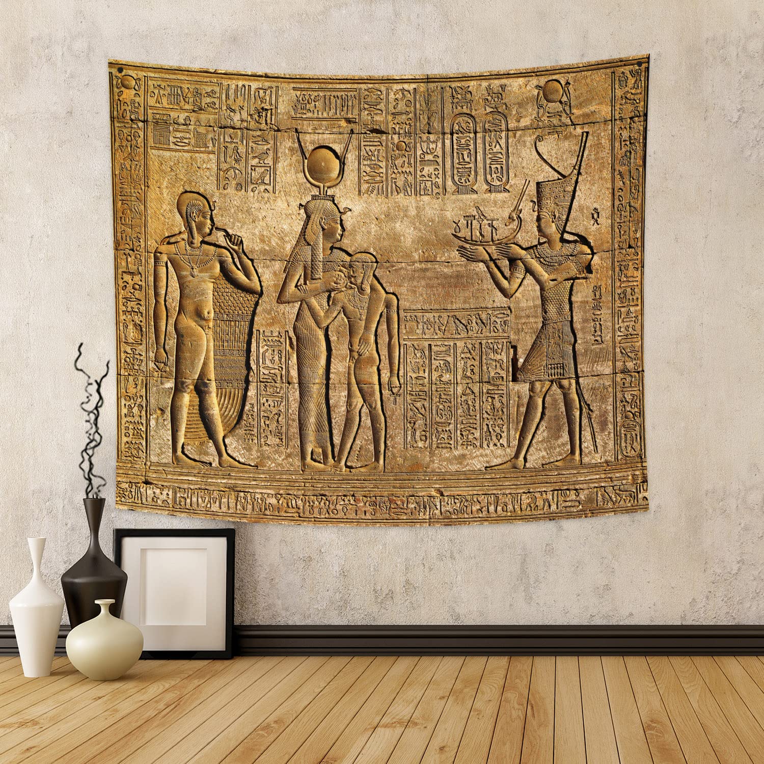 YONGFOTO 220x190cm L'Egypte ancienne Tapisserie, Sculptures hiéroglyphiques Tapisseries Motif Pharaons Egyptiens Gravure Pharaons Egyptiens Tapisserie pour salon dortoir décor tapis