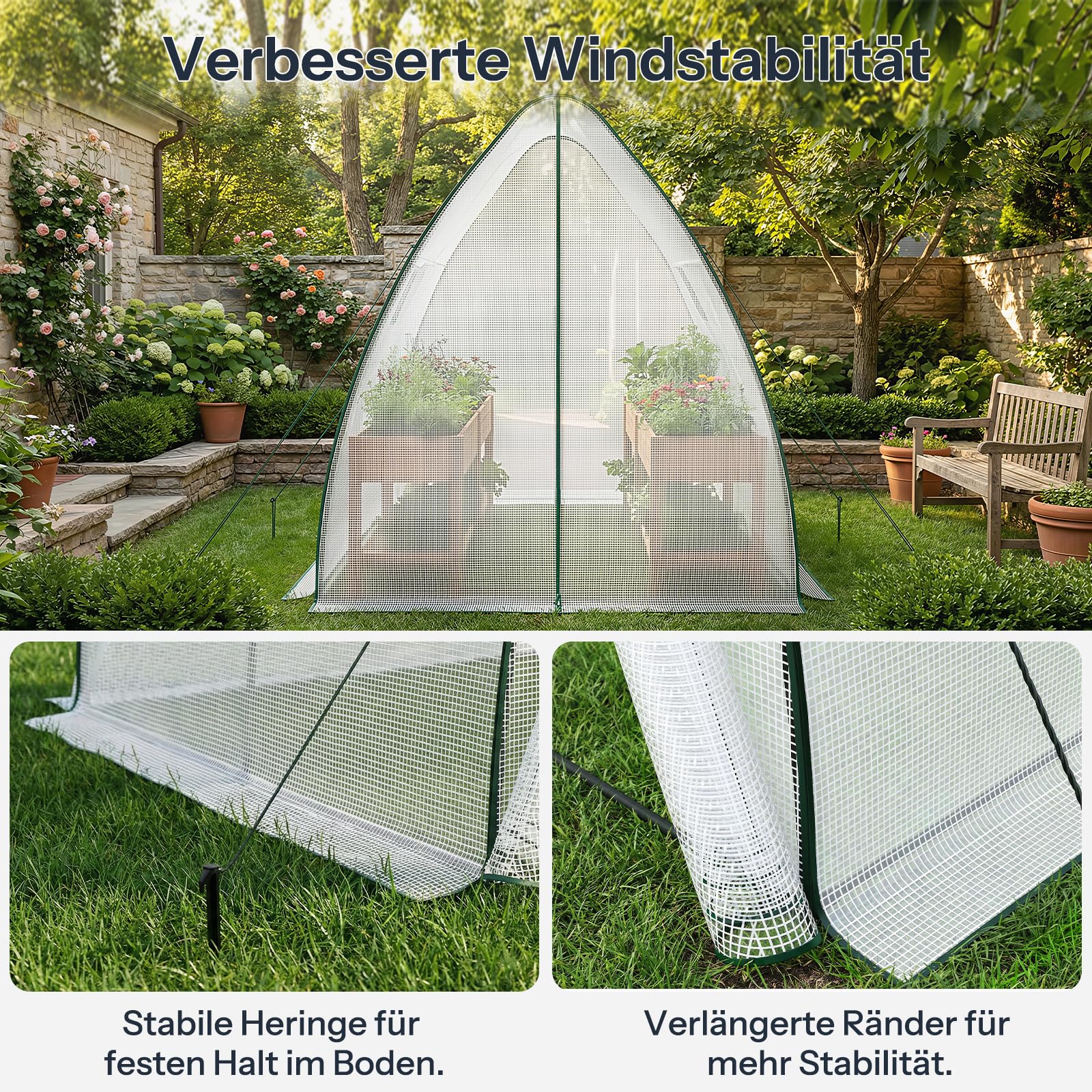 LARMNEE Gewächshaus mit Bogendach, Tomatengewächshaus, PE Foliengewächshaus, 180 x 180 x 200 cm Tomatenhaus, 2 Türen und 2 Fenster, für Blumen, Gemüse, Pflanzen, Balkon, Garten, Weiß EWT73GH02