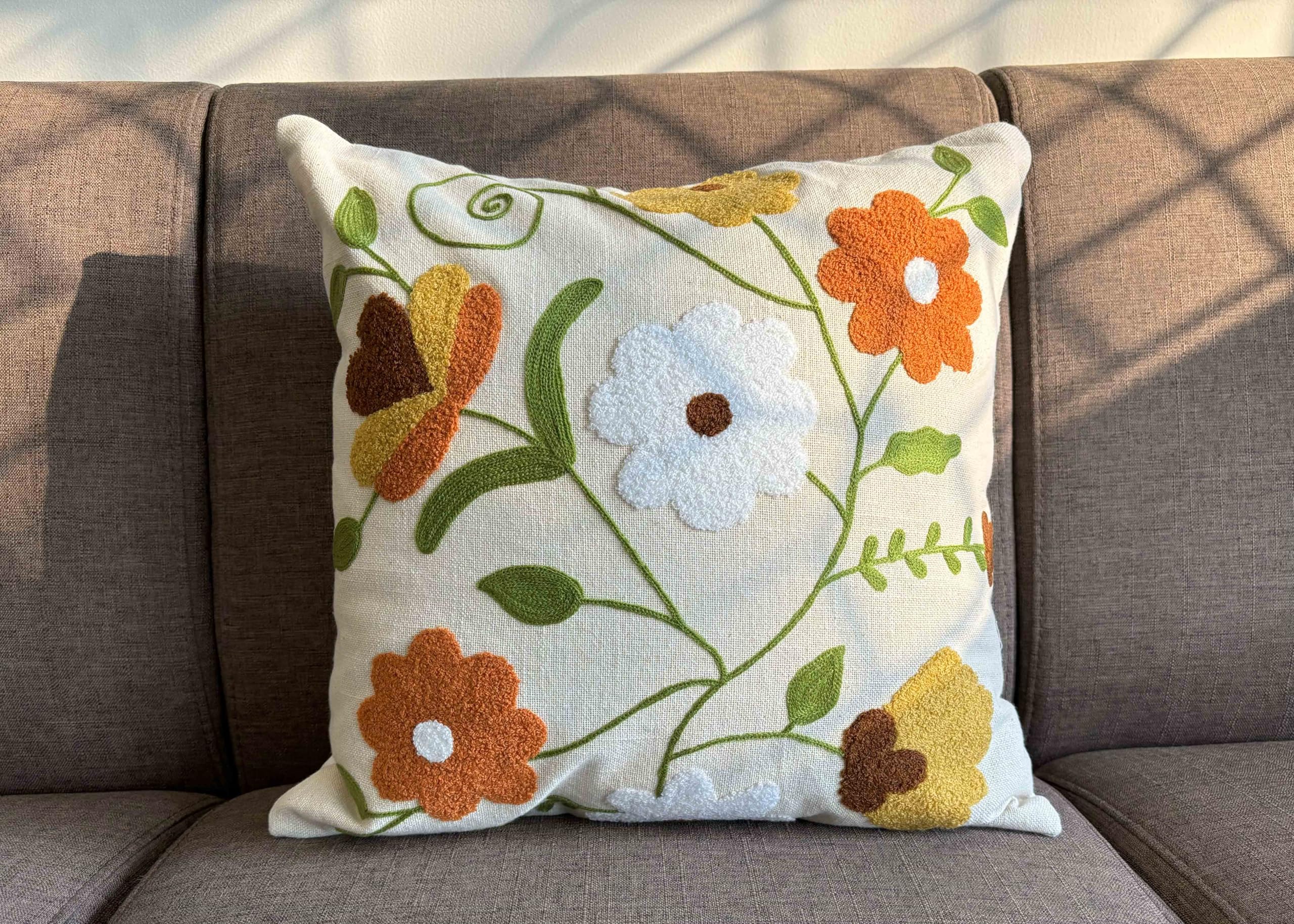 Gulaabi Ghar Decorative Hand Embroidered Cotton Cushion Cover | Premium Tufted Cushion Cover with Hand Embroidery | 16 x 16 inches for Couch, Sofa, Bed | Luxury Home Decor | Floral | Multicolor (B0D84T9FBV) Amazon Price History, Amazon Price Tracker
