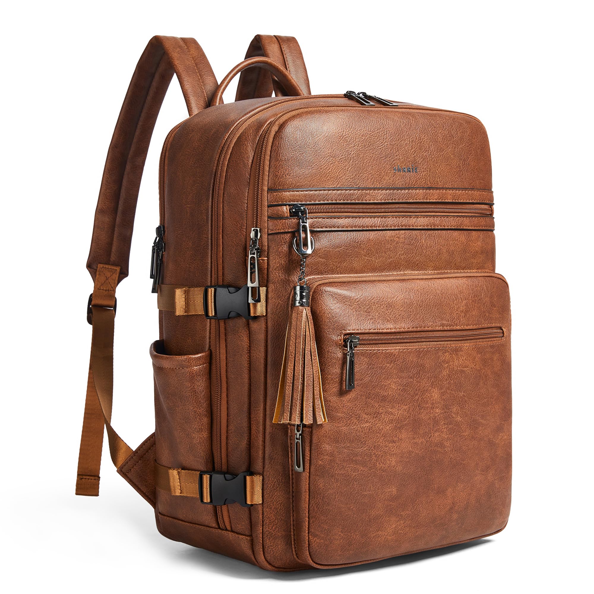 Shrrie Mochila para laptop de 16 pulgadas para mujer, mochila de trabajo de cuero, mochila casual para fin de semana, camping, viajes