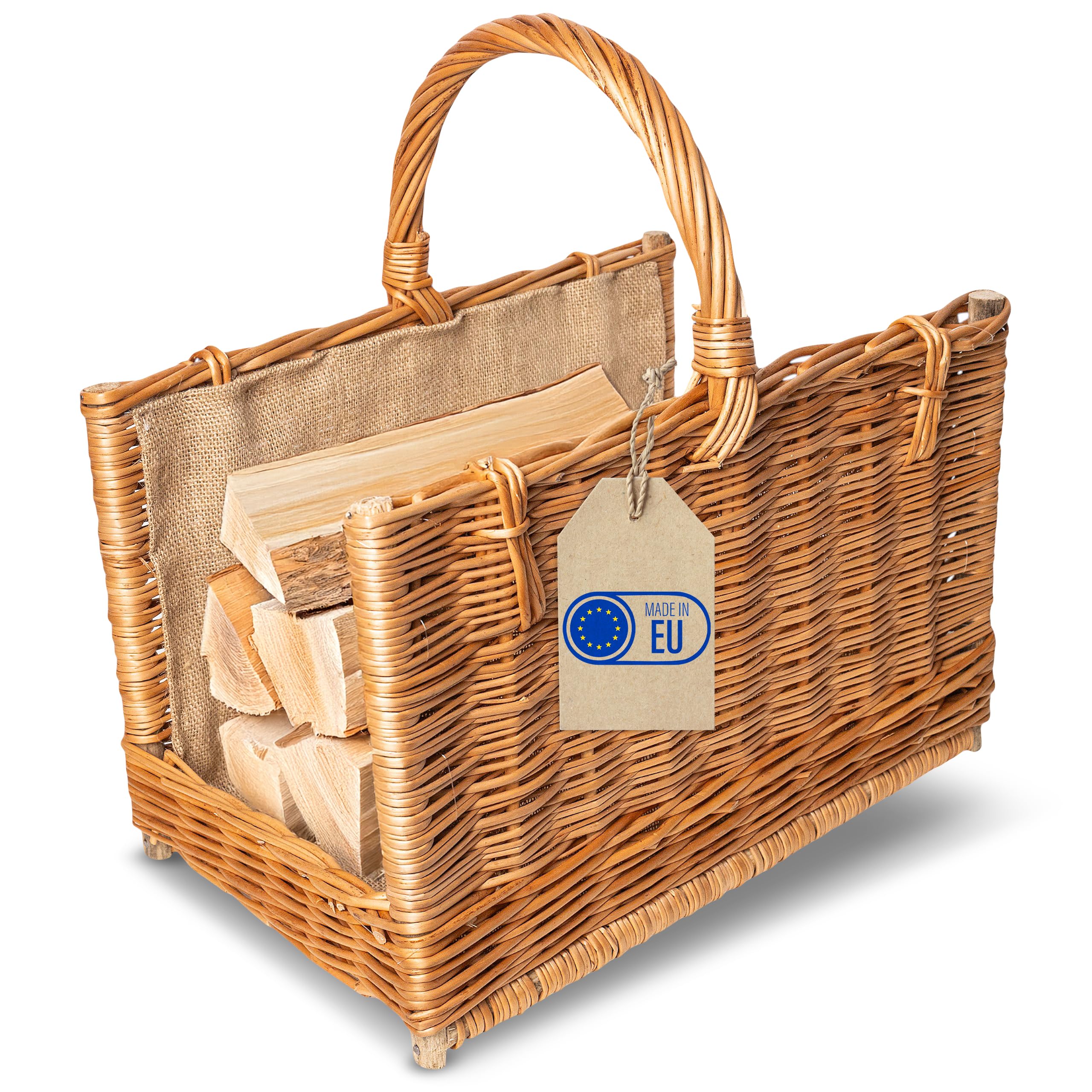 Creative Home Groß Kaminkorb Holzkorb Kaminholzkorb Rattan | 45 x 30 x 47 cm | Aufbewahrung Rechteckig Weidenkorb für Kaminholz/Holz | Braun Dick Weide Feuerholzkorb Holztrage Tragekorb