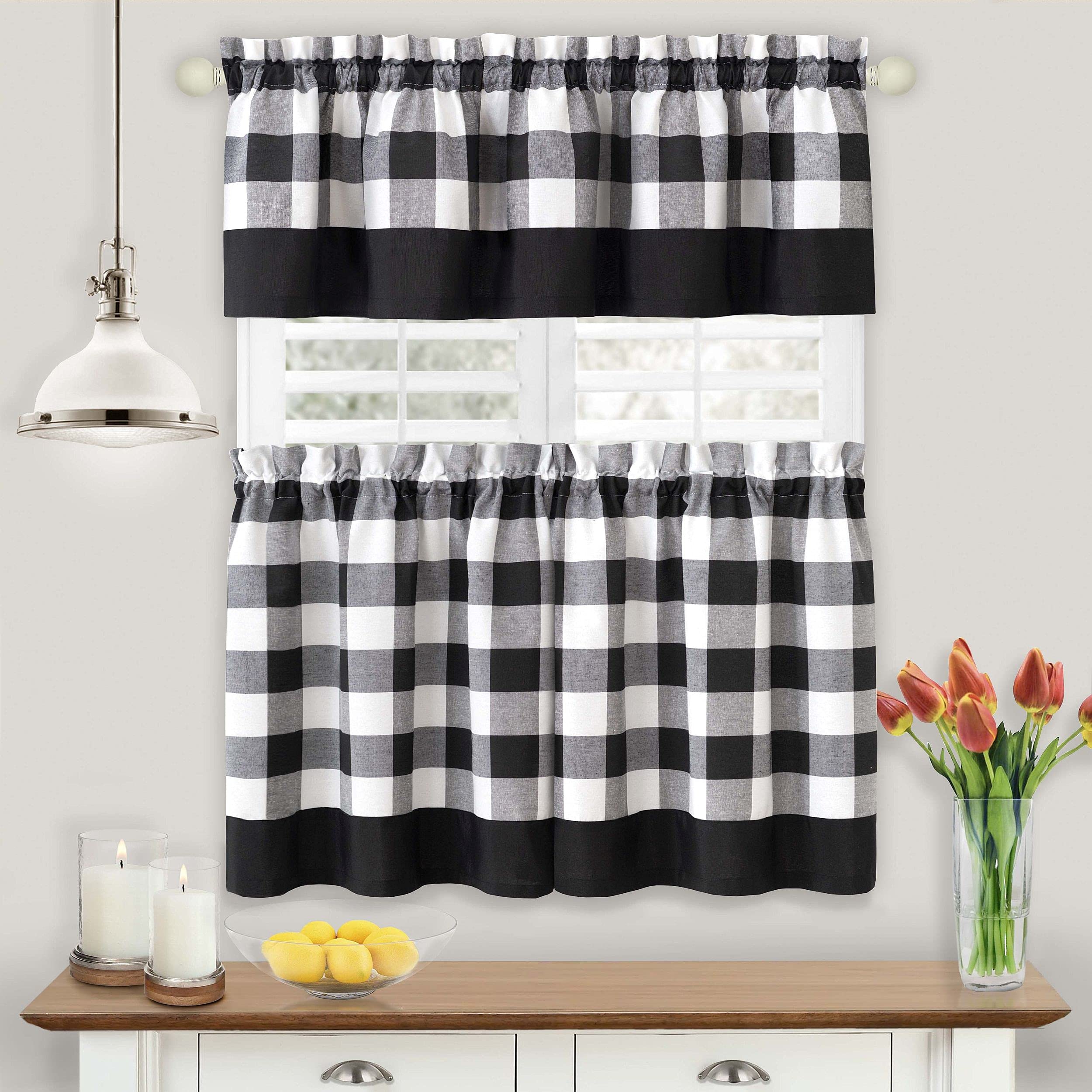 Achim Home Furnishings Hunter Window Curtain Tier Pair and Valance Set, 57" x 24", Black