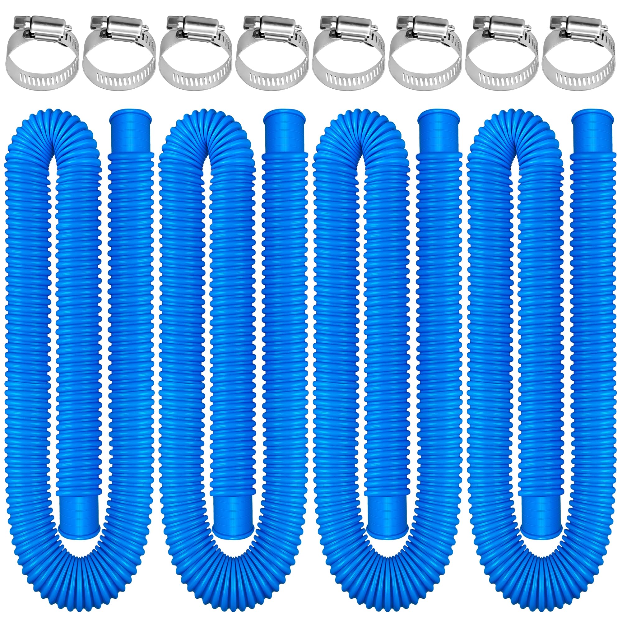 Confezione da 4 tubi flessibili per piscine fuori terra, 3,2 x 149,9 cm, ricambio per pompa per piscina, con 8 morsetti in metallo, per pompa filtrante per piscina
